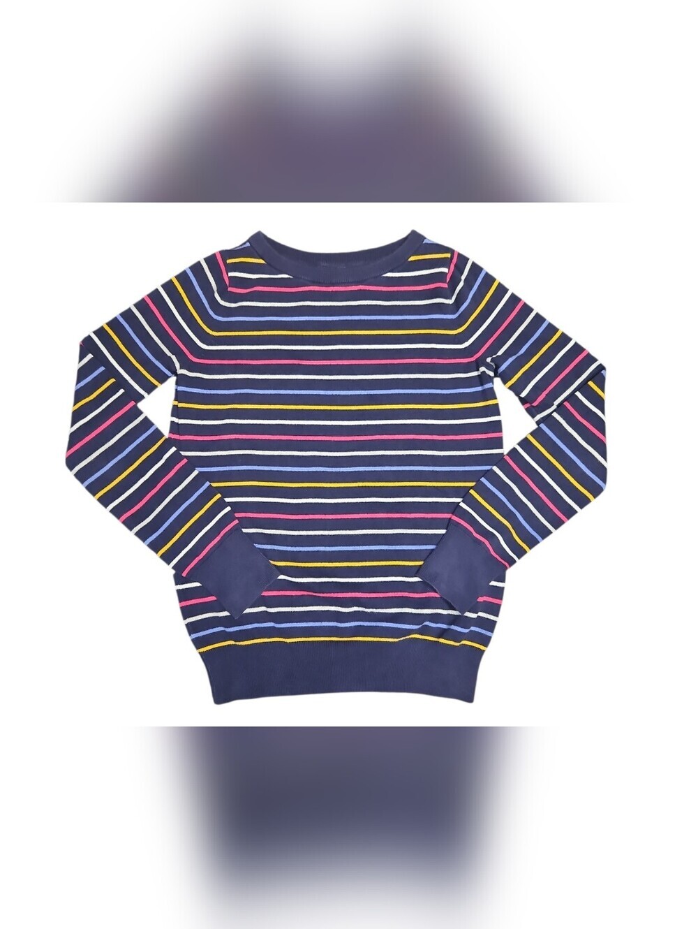 GAP Women's Navy Striped Cotton Sweater with Multicolor Accents Size X Small